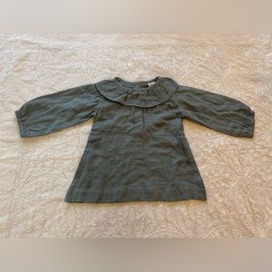 NWT Kate Quinn Long Sleeve Ruffled Collar Top - Slate Bluish Gray Sz 18-24M